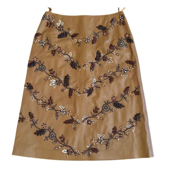 Escada Dresses & Skirts - Escada Hand-Beaded Lamb Nappa Leather A-Line Skirt Camel EU 38/US 4